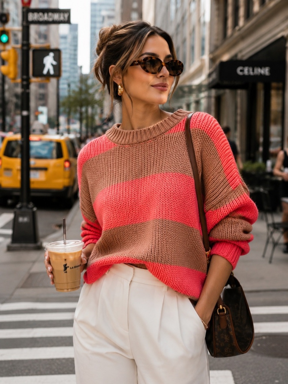 Aerie Chic Colorblock Knit Sweater | Pink & Taupe